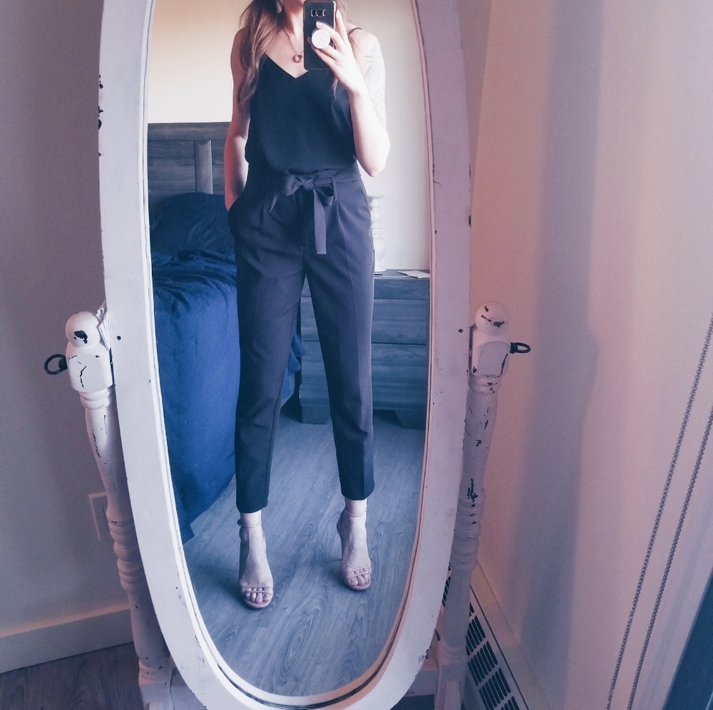 Black paperbag waist pants